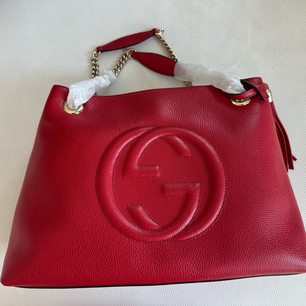 Gucci GG Soho Tassel Leather Chain Shoulder Bag Red